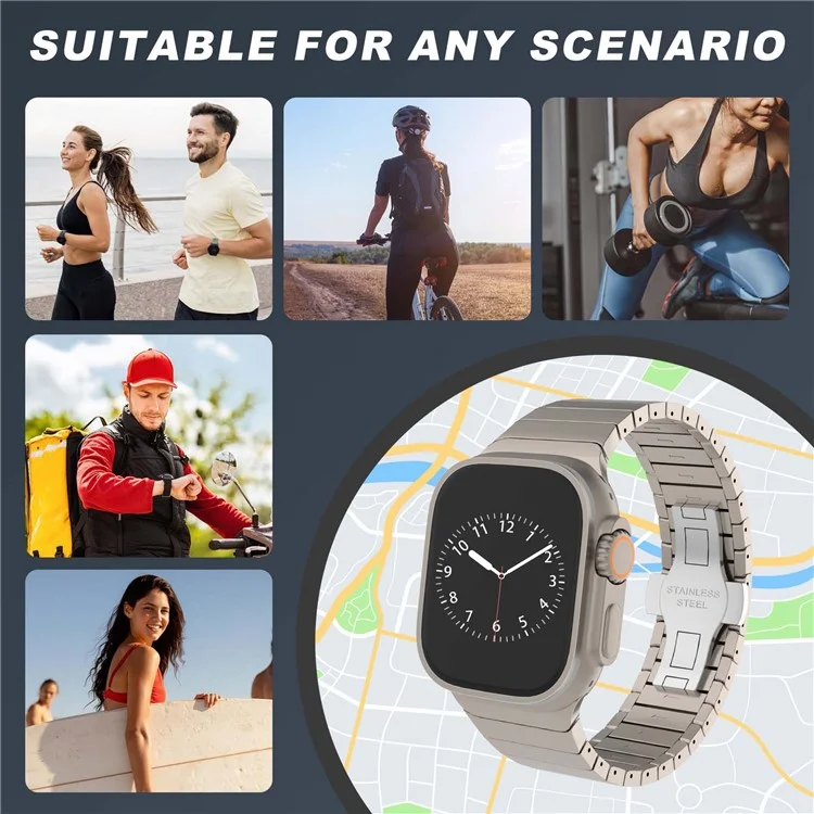 Para Apple Watch 10 46mm / Ultra 2 / Ultra 49mm / 9 8 7 45mm / SE (2023) SE (2022) SE 6 5 4 44mm / 3 2 1 42mm Substituição 1-Bead Alloy Watch Band - Titânio