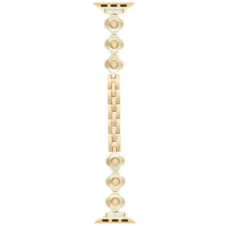 For Apple Watch 10 46mm / Ultra 2 / Ultra 49mm / 9 8 7 45mm / SE (2023) SE (2022) SE 6 5 4 44mm / 3 2 1 42mm Flower Design Metal Watch Strap - Gold