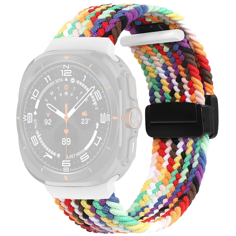 Per Samsung Galaxy Watch Ultra 47mm Braided Wrist Band Magnetic Folding Buckle Watch Strap - Rainbow