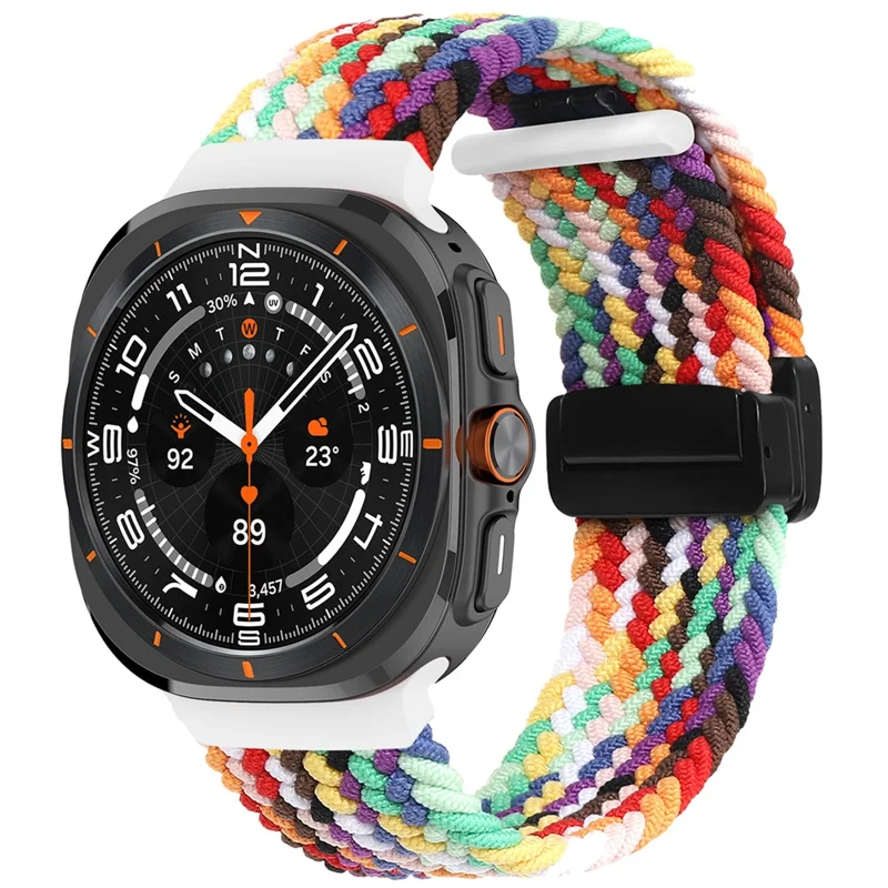 Per Samsung Galaxy Watch Ultra 47mm Braided Wrist Band Magnetic Folding Buckle Watch Strap - Rainbow