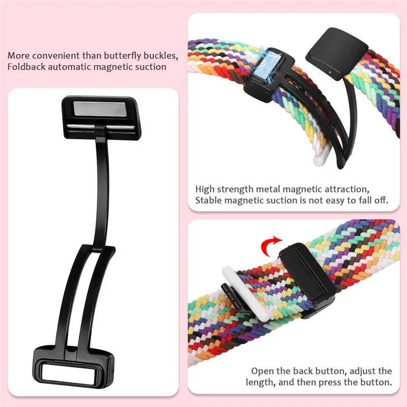 Per Samsung Galaxy Watch Ultra 47mm Braided Wrist Band Magnetic Folding Buckle Watch Strap - Rainbow