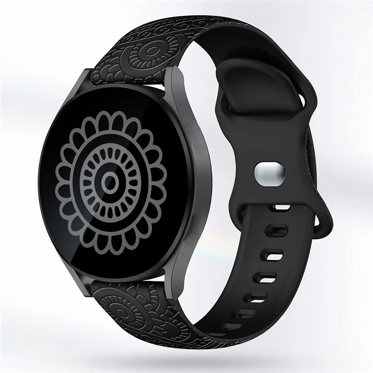 Carven Pattern Silicone Wrist Strap Universal Smart Bracelet Band 20mm - Black