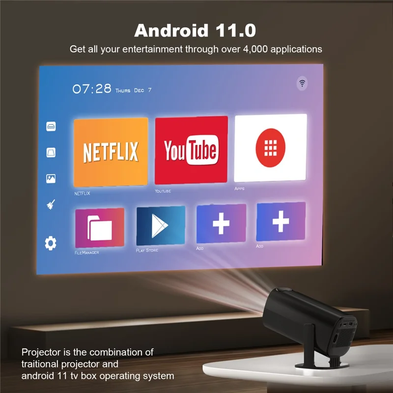 Mini Proyector P30 Android 11 WiFi 6 4K 1080P Bluetooth 5.0 Cine en Casa - Negro / Enchufe Europeo
