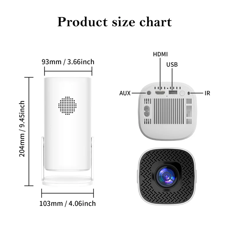 P30 Mini Projector Android 11 WiFi 6 4K 1080P Bluetooth-compatible 5.0 Home Cinema Projector - White / US Plug