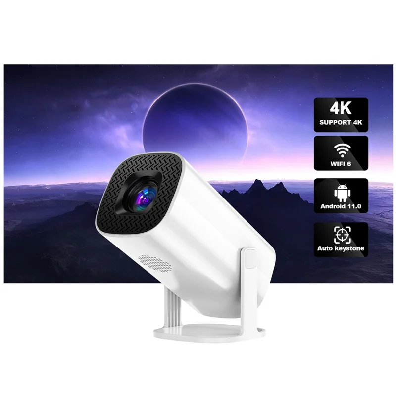 P30 Mini Projector Android 11 WiFi 6 4K 1080P Bluetooth-compatible 5.0 Home Cinema Projector - White / US Plug