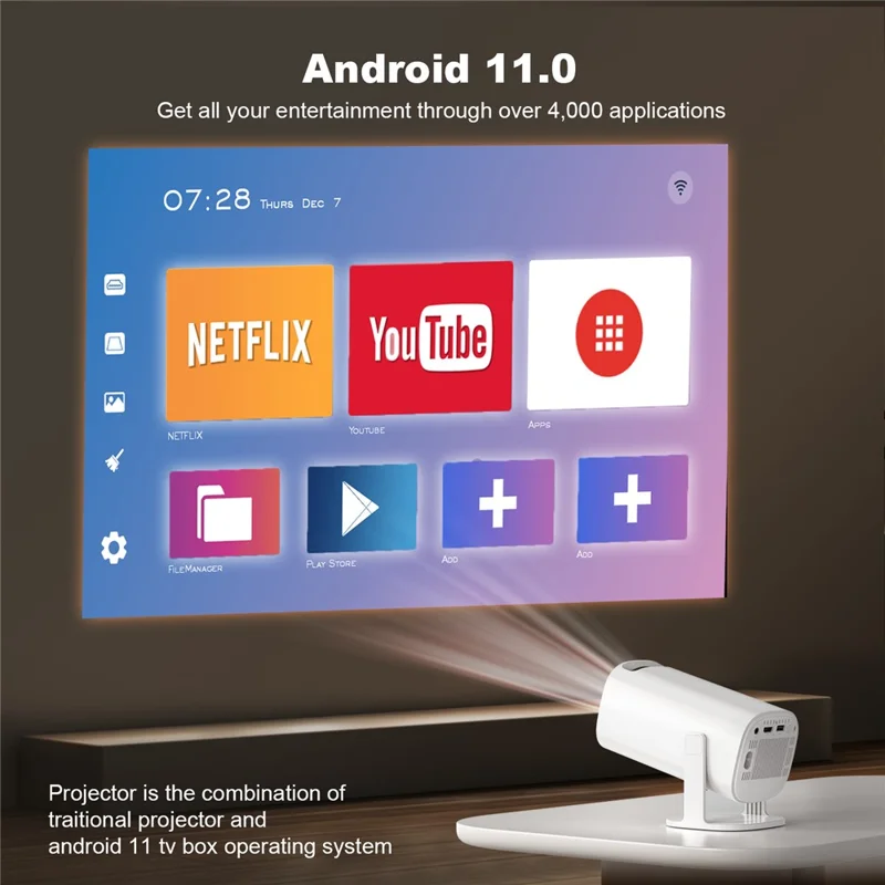 P30 Mini Projector Android 11 WiFi 6 4K 1080P Bluetooth-compatible 5.0 Home Cinema Projector - White / US Plug
