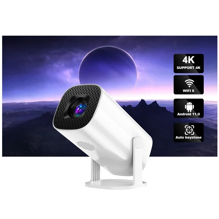 P30 Mini Projector Android 11 WiFi 6 4K 1080P Bluetooth-compatible 5.0 Home Cinema Projector - White / EU Plug