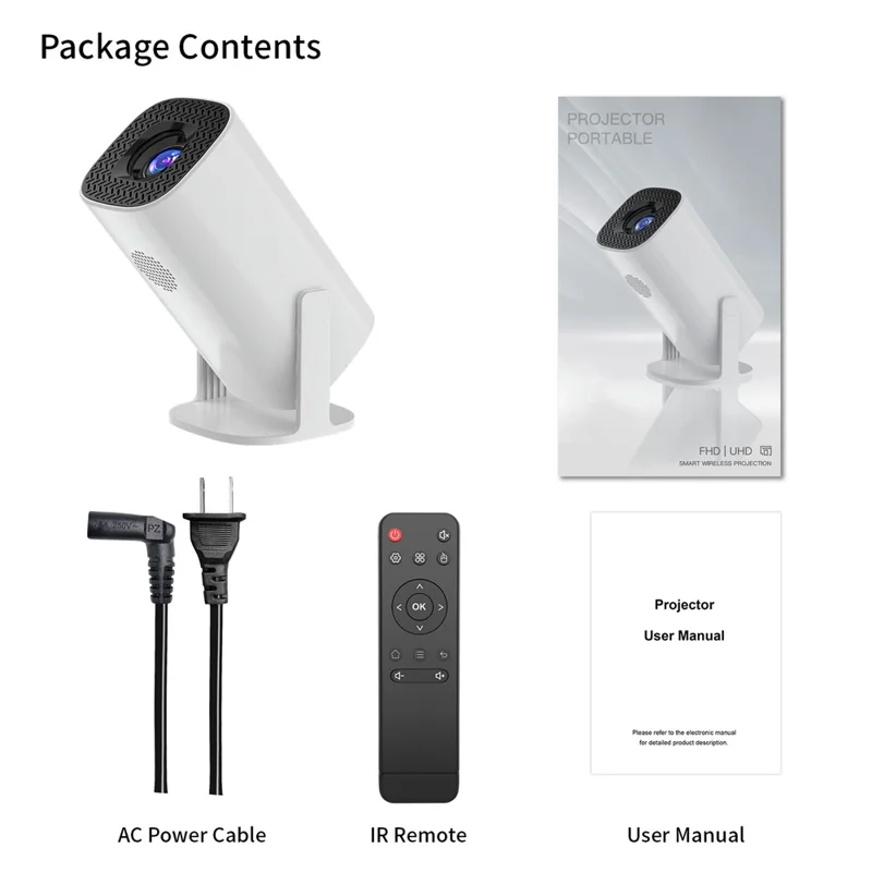 P30 Mini Projector Android 11 WiFi 6 4K 1080P Bluetooth-Compatible Home Cinema Projector - Black / UK Plug