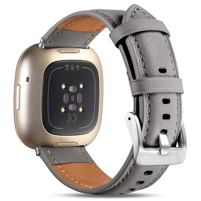 For Fitbit Versa 4 / Fitbit Sense 2 Watch Strap Genuine Cow Leather Wrist Band - Grey