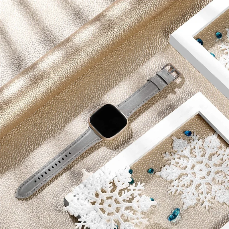 For Fitbit Versa 4 / Fitbit Sense 2 Watch Strap Genuine Cow Leather Wrist Band - Grey