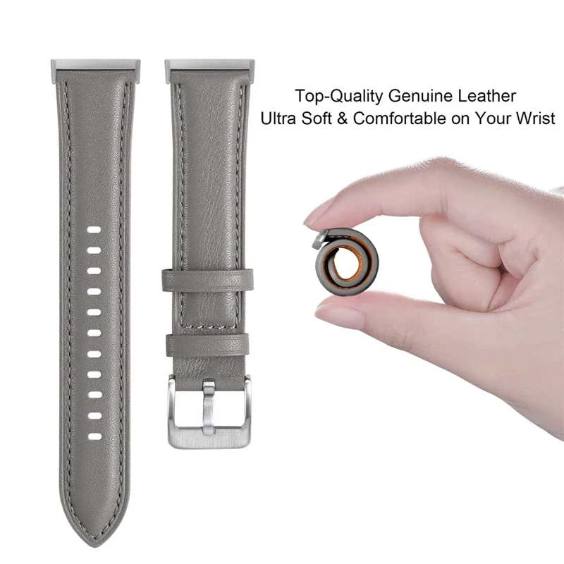 For Fitbit Versa 3 / Fitbit Sense Watch Strap Genuine Cow Leather Wrist Band - Grey