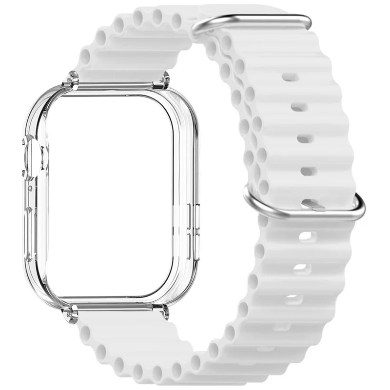 For Huawei Watch Fit 3 Silicone Strap Sports Watch Band with Transparent PC Case - White
