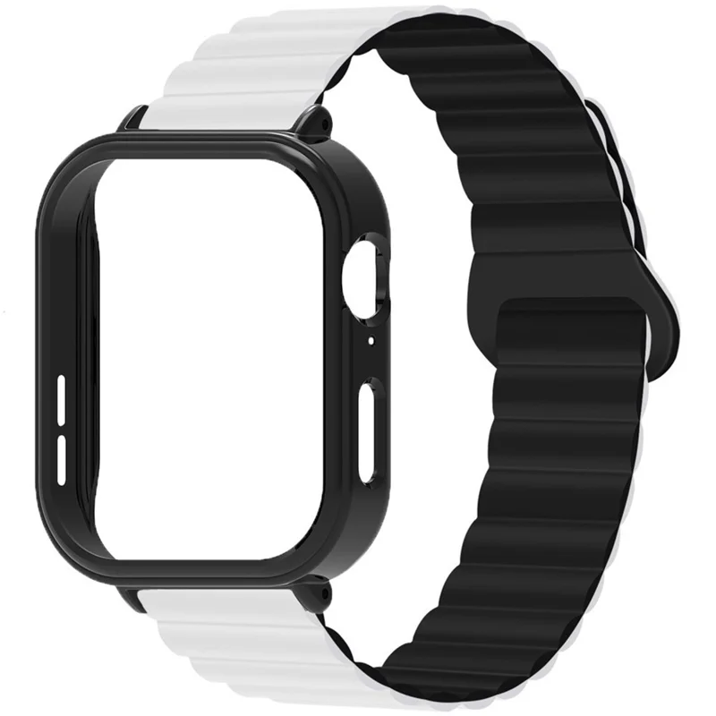 Para Huawei Watch Fit 3 Silicone Strap Magnetic Watch Band with Black PC Watch Case - White+Black