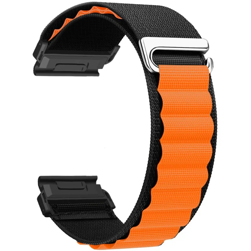 For Garmin Fenix 7 / 7 Pro / 5 Watch Band 22mm Quick Release C Buckle Nylon Watch Strap - Black+Orange