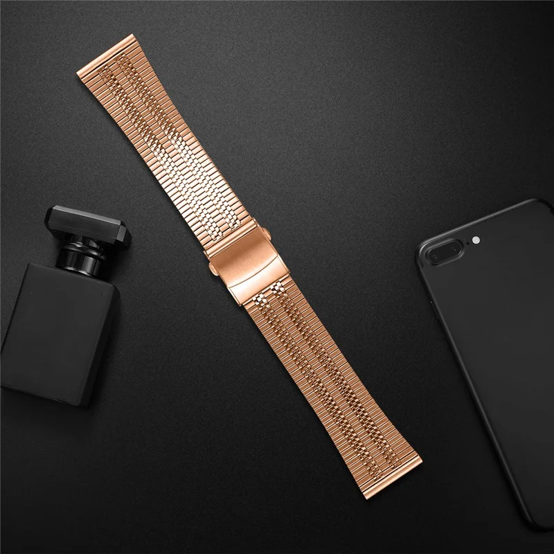 For TicWatch Pro 2020 Stainless Steel Watch Band Five-Bead Replacement Metal Strap - Rose Gold