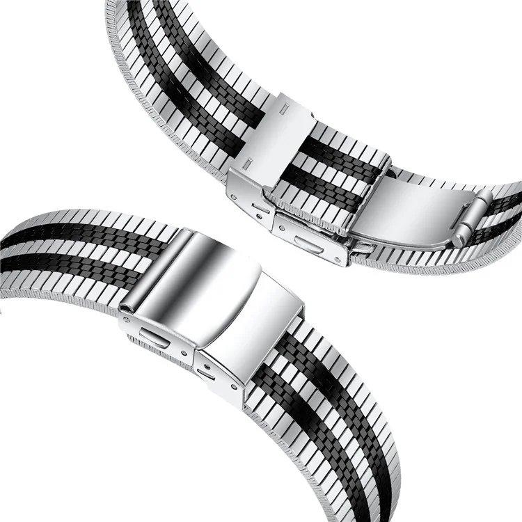 For Fossil Gen 5 Garrett Stainless Steel Watch Band Strap with Folding Clasp Buckle - Silver Black