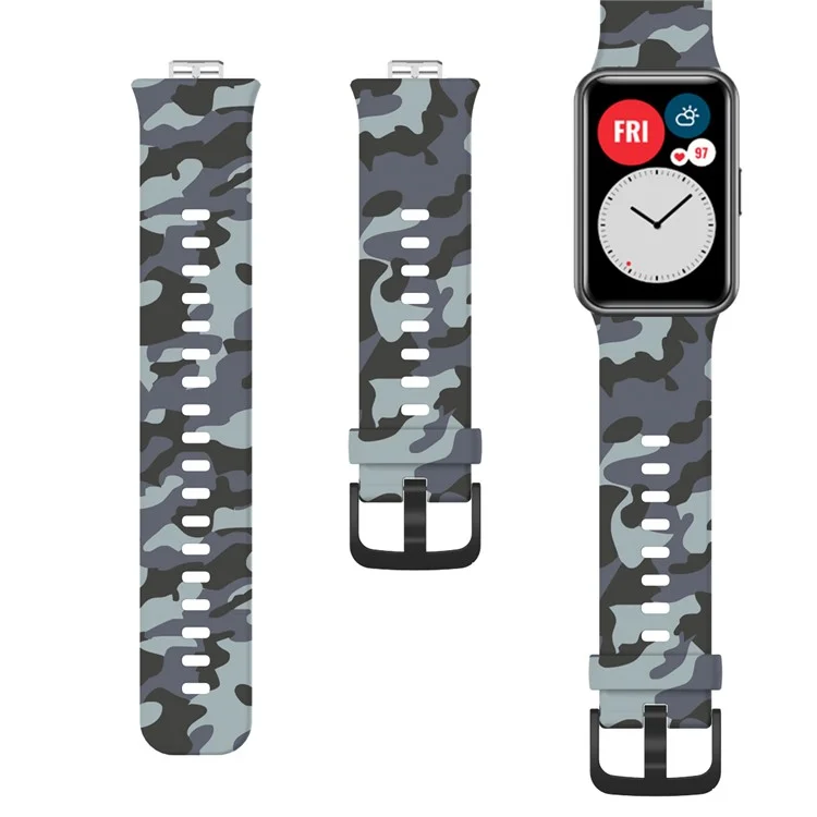 Stylish Camouflage Pattern Flexible Silicone Watch Strap for Huawei Watch Fit - Grey