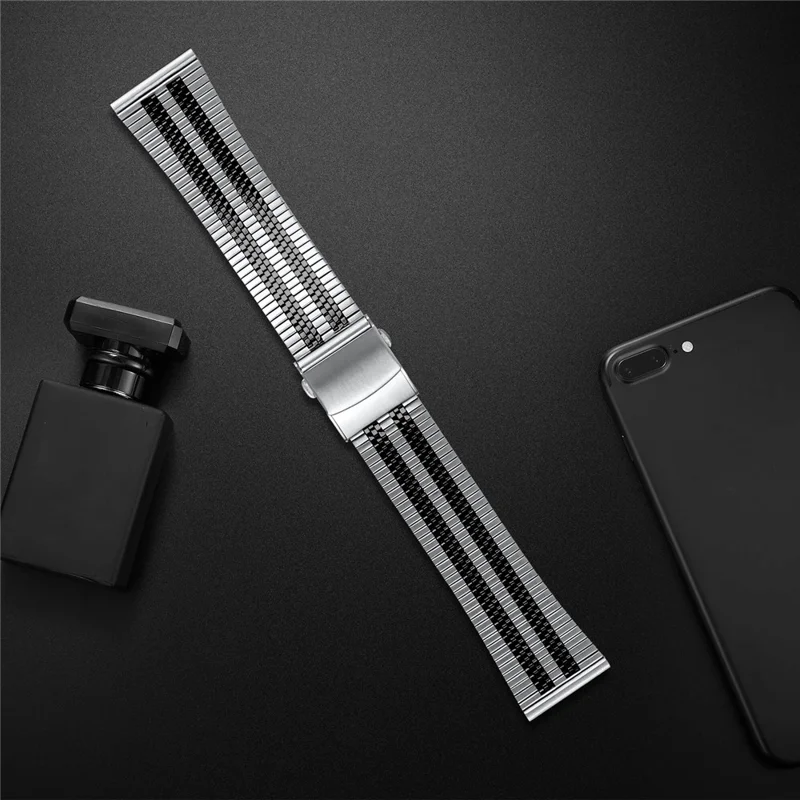 For Huami Amazfit GTR 47mm Stainless Steel Band Five-Bead Watch Strap - Silver Black