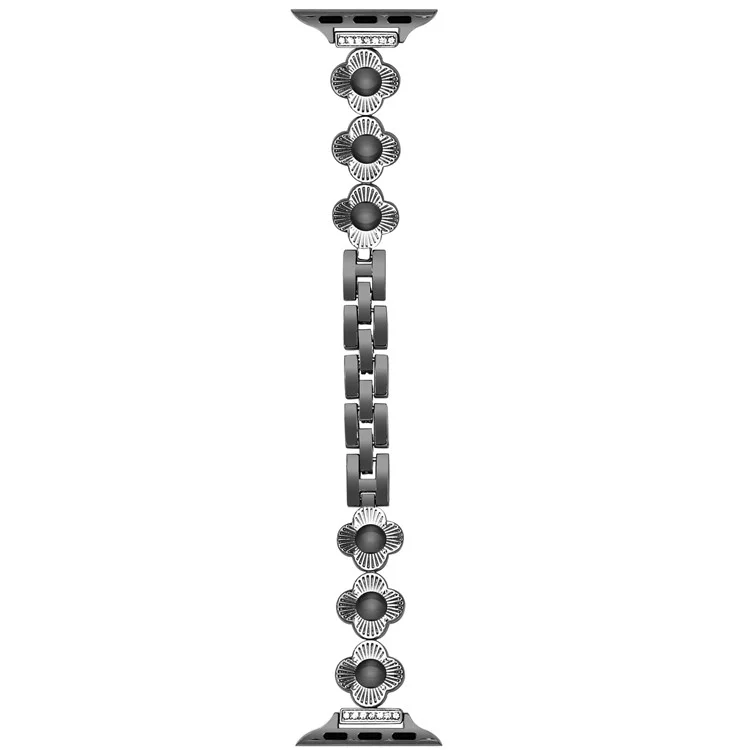 Für Apple Watch Series 10 42mm / 9 8 7 41mm / SE (2023) SE (2022) SE 6 5 4 40mm / 3 2 1 38mm Pflaumenblüten-Schnellverschluss-Metallarmband - Schwarz