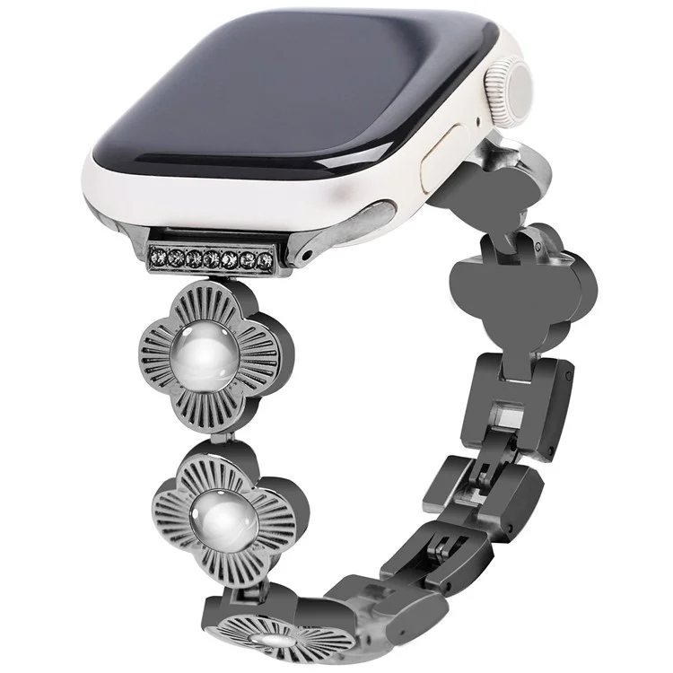 Für Apple Watch Series 10 42mm / 9 8 7 41mm / SE (2023) SE (2022) SE 6 5 4 40mm / 3 2 1 38mm Pflaumenblüten-Schnellverschluss-Metallarmband - Schwarz