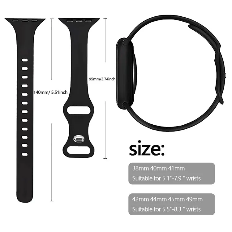 Für Apple Watch Series 10 42mm / 9 8 7 41mm / SE (2023) SE (2022) SE 6 5 4 40mm / 3 2 1 38mm Uhrenarmband Silikonarmband - Schwarz