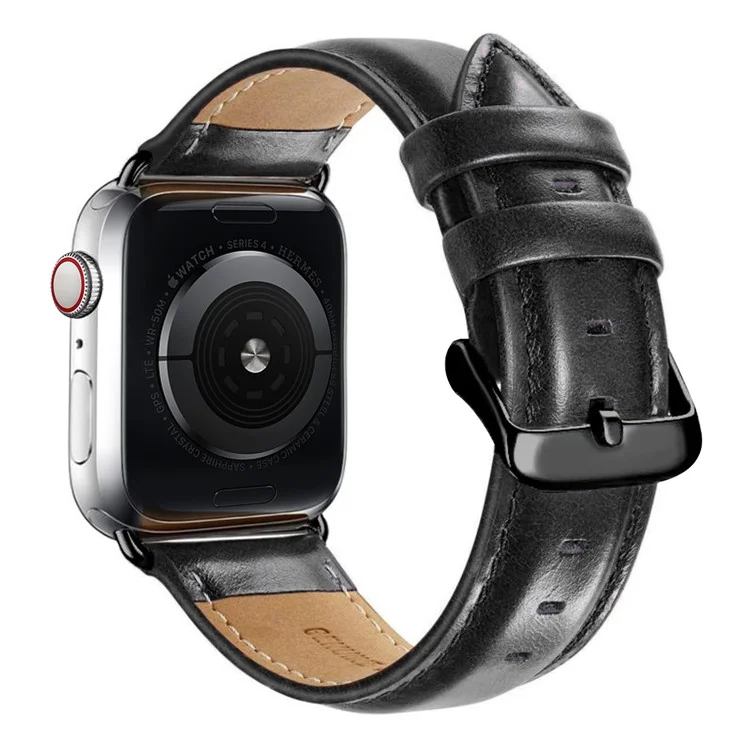Echtleder-Smartwatch-Armband für Apple Watch Series 10 46 mm / Ultra 2 Ultra 49 mm / 9 8 7 45 mm / SE (2023) SE (2022) SE 6 5 4 44 mm / 3 2 1 42 mm - Schwarz