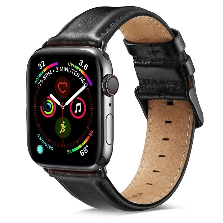 Echtleder-Smartwatch-Armband für Apple Watch Series 10 46 mm / Ultra 2 Ultra 49 mm / 9 8 7 45 mm / SE (2023) SE (2022) SE 6 5 4 44 mm / 3 2 1 42 mm - Schwarz
