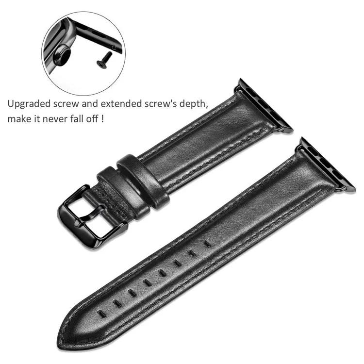 Echtleder-Smartwatch-Armband für Apple Watch Series 10 46 mm / Ultra 2 Ultra 49 mm / 9 8 7 45 mm / SE (2023) SE (2022) SE 6 5 4 44 mm / 3 2 1 42 mm - Schwarz