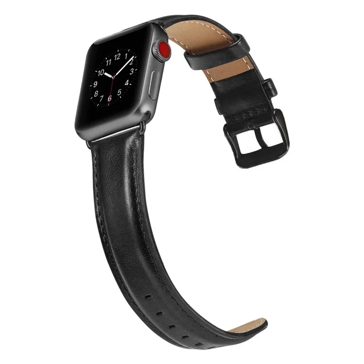 Echtleder-Smartwatch-Armband für Apple Watch Series 10 46 mm / Ultra 2 Ultra 49 mm / 9 8 7 45 mm / SE (2023) SE (2022) SE 6 5 4 44 mm / 3 2 1 42 mm - Schwarz