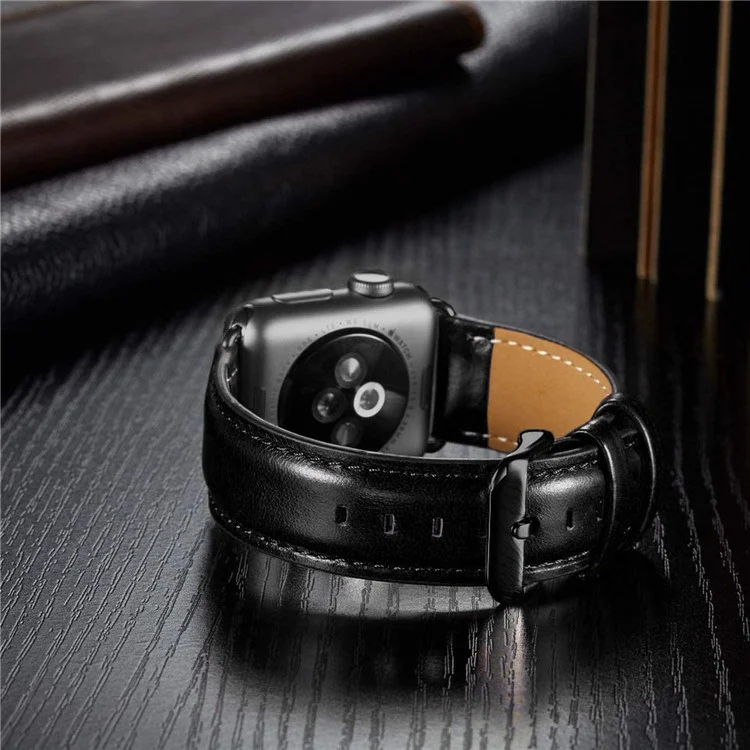 Echtleder-Smartwatch-Armband für Apple Watch Series 10 46 mm / Ultra 2 Ultra 49 mm / 9 8 7 45 mm / SE (2023) SE (2022) SE 6 5 4 44 mm / 3 2 1 42 mm - Schwarz