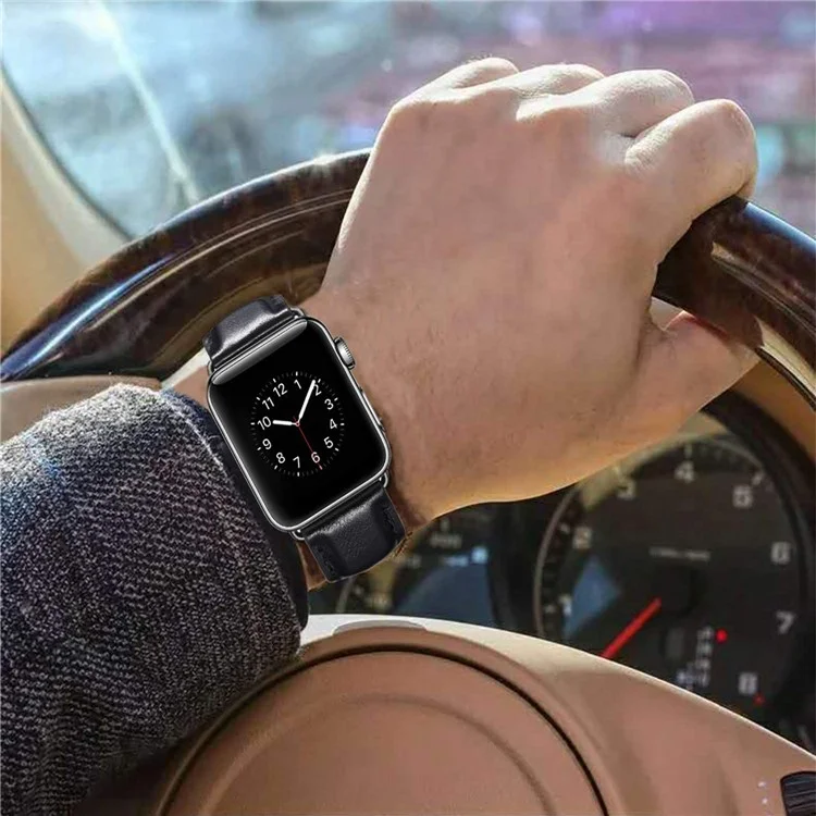 Echtleder-Smartwatch-Armband für Apple Watch Series 10 46 mm / Ultra 2 Ultra 49 mm / 9 8 7 45 mm / SE (2023) SE (2022) SE 6 5 4 44 mm / 3 2 1 42 mm - Schwarz