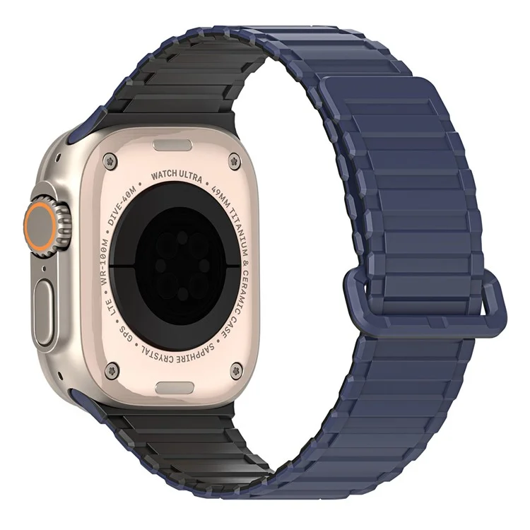 DUX DUCIS для Apple Watch 10 46mm / Ultra 2 / Ultra 49mm / 9 8 7 45mm / SE (2023) SE (2022) SE 6 5 4 44mm / 3 2 1 42mm Магнитный силиконовый ремешок - Черный+Синий