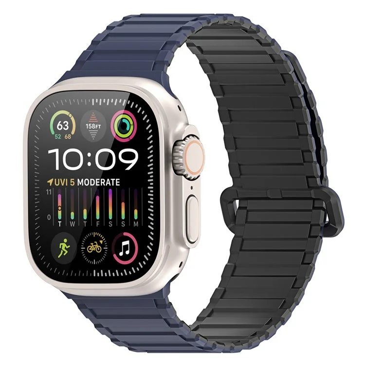 DUX DUCIS для Apple Watch 10 46mm / Ultra 2 / Ultra 49mm / 9 8 7 45mm / SE (2023) SE (2022) SE 6 5 4 44mm / 3 2 1 42mm Магнитный силиконовый ремешок - Черный+Синий