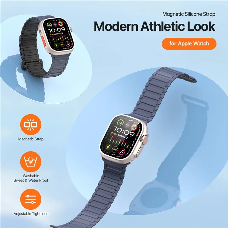 DUX DUCIS для Apple Watch 10 46mm / Ultra 2 / Ultra 49mm / 9 8 7 45mm / SE (2023) SE (2022) SE 6 5 4 44mm / 3 2 1 42mm Магнитный силиконовый ремешок - Черный+Синий