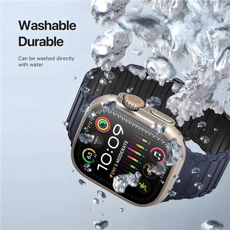 DUX DUCIS для Apple Watch 10 46mm / Ultra 2 / Ultra 49mm / 9 8 7 45mm / SE (2023) SE (2022) SE 6 5 4 44mm / 3 2 1 42mm Магнитный силиконовый ремешок - Черный+Синий