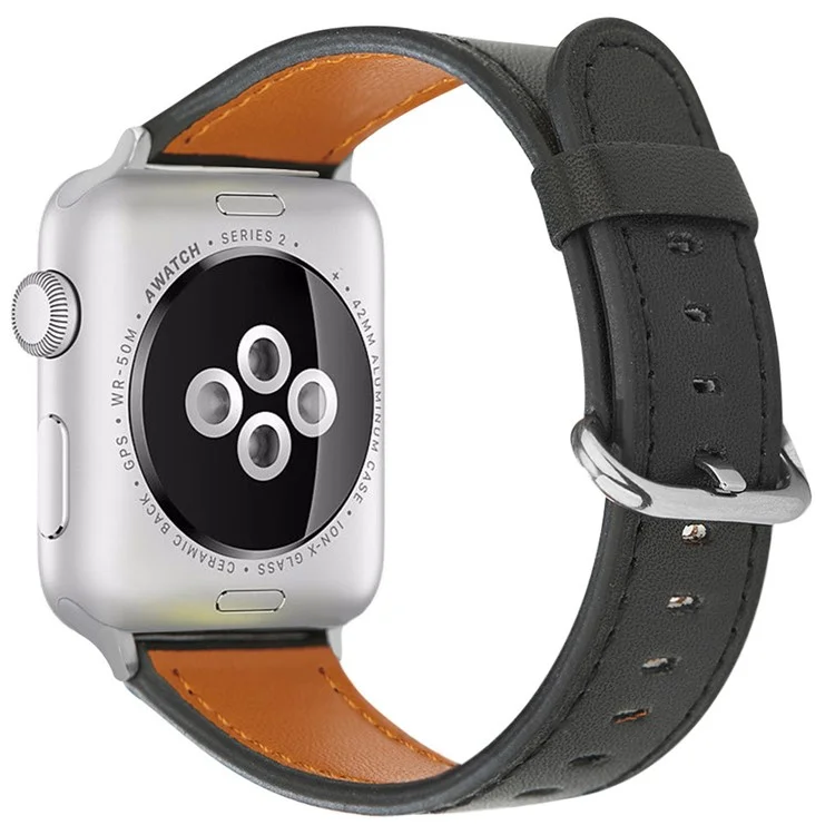 Para Apple Watch 10 46mm / Ultra 2 / Ultra 49mm / 9 8 7 45mm / SE (2023) SE (2022) SE 6 5 4 44mm / 3 2 1 42mm Genuine Cow Leather Strap - Negro