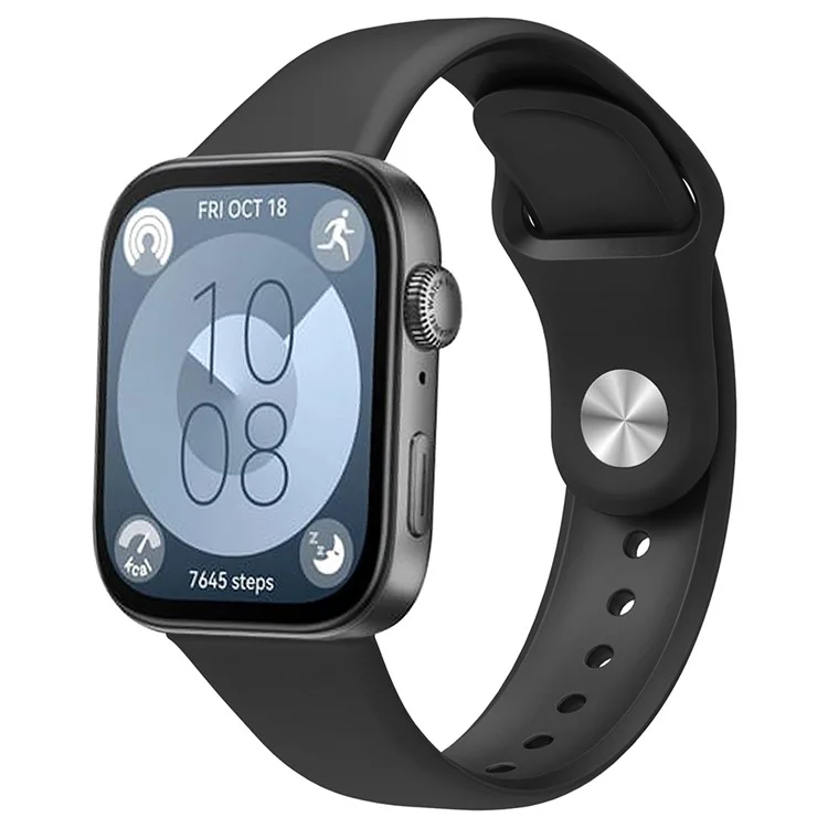 Für Huawei Watch Fit 3 Ersatzarmband Silikon Uhrenarmband mit Silberschnalle - Schwarz