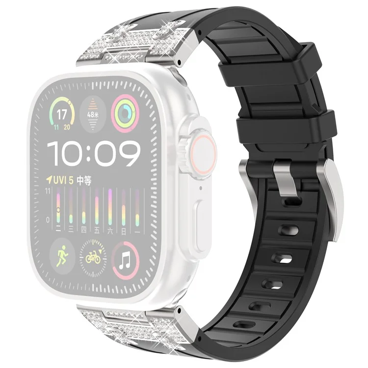 Für Apple Watch Series 10 42mm / 9 8 7 41mm / SE (2023) SE (2022) SE 6 5 4 40mm / 3 2 1 38mm Rhinestone-Silikonkautschukarmband - Schwarz