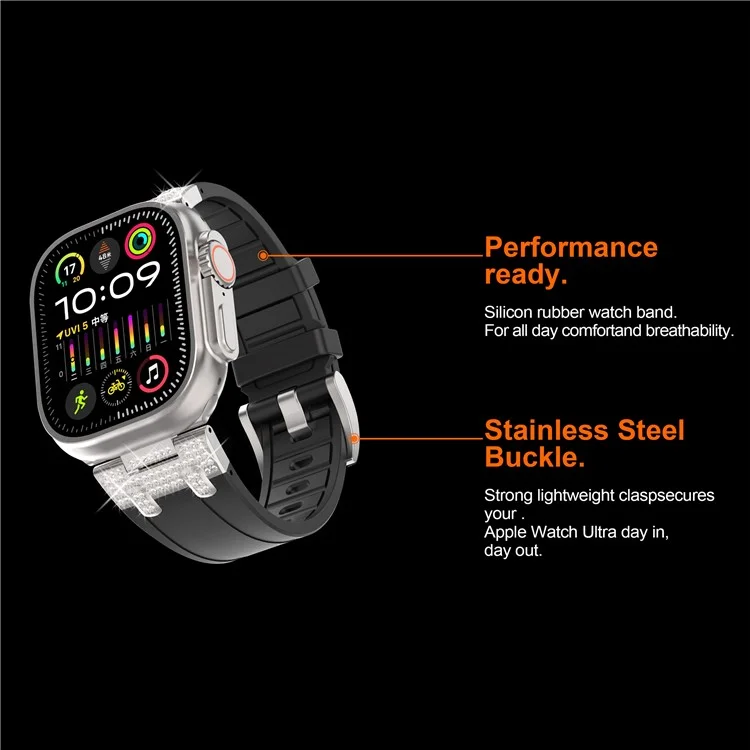 Für Apple Watch Series 10 42mm / 9 8 7 41mm / SE (2023) SE (2022) SE 6 5 4 40mm / 3 2 1 38mm Rhinestone-Silikonkautschukarmband - Schwarz