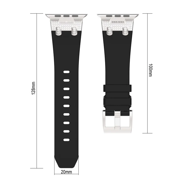 Für Apple Watch Series 10 42mm / 9 8 7 41mm / SE (2023) SE (2022) SE 6 5 4 40mm / 3 2 1 38mm Rhinestone-Silikonkautschukarmband - Schwarz