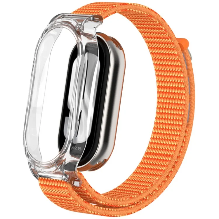 Для Xiaomi Mi Band 9 / Smart Band 8 Ремешок для часов Nylon Loop Wrist Strap with PC Watch Case - Оранжевый