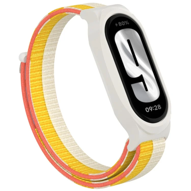 Для Xiaomi Mi Band 9 / Smart Band 8 Ремешок для часов Nylon Loop Wrist Strap с футляром из ПК - Белый+Желтый