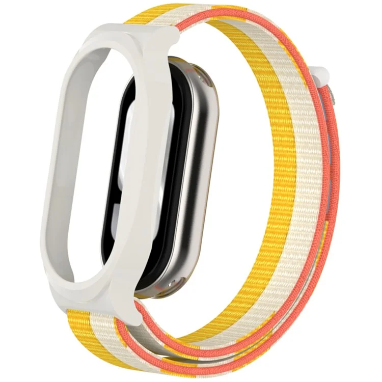 Для Xiaomi Mi Band 9 / Smart Band 8 Ремешок для часов Nylon Loop Wrist Strap с футляром из ПК - Белый+Желтый