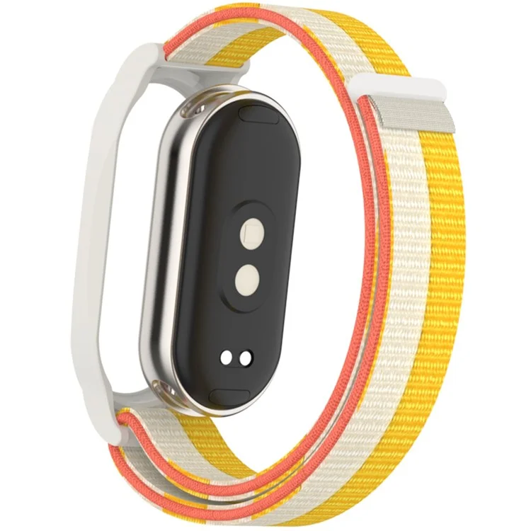 Для Xiaomi Mi Band 9 / Smart Band 8 Ремешок для часов Nylon Loop Wrist Strap с футляром из ПК - Белый+Желтый