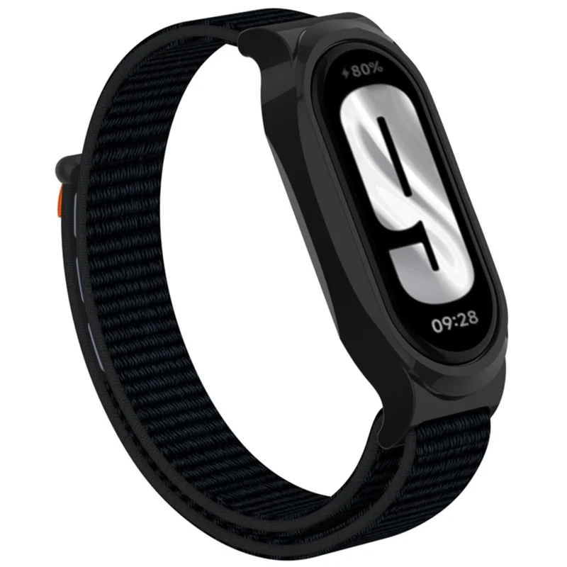 For Xiaomi Smart Band 9 / 8 Watch Band Nylon Loop Wrist Strap with PC Watch Case - Deep Black