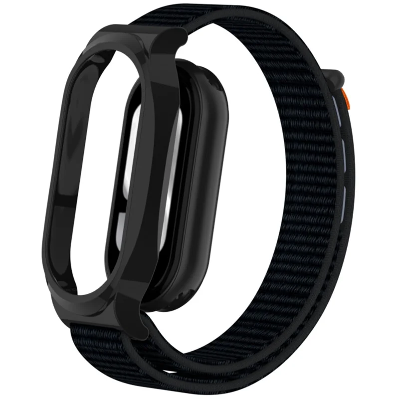 For Xiaomi Smart Band 9 / 8 Watch Band Nylon Loop Wrist Strap with PC Watch Case - Deep Black