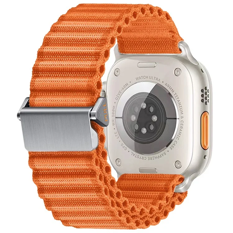 Für Apple Watch Series 10 42mm / 9 8 7 41mm / SE (2023) SE (2022) SE 6 5 4 40mm / 3 2 1 38mm Wellentextur-Nylonarmband - Orange