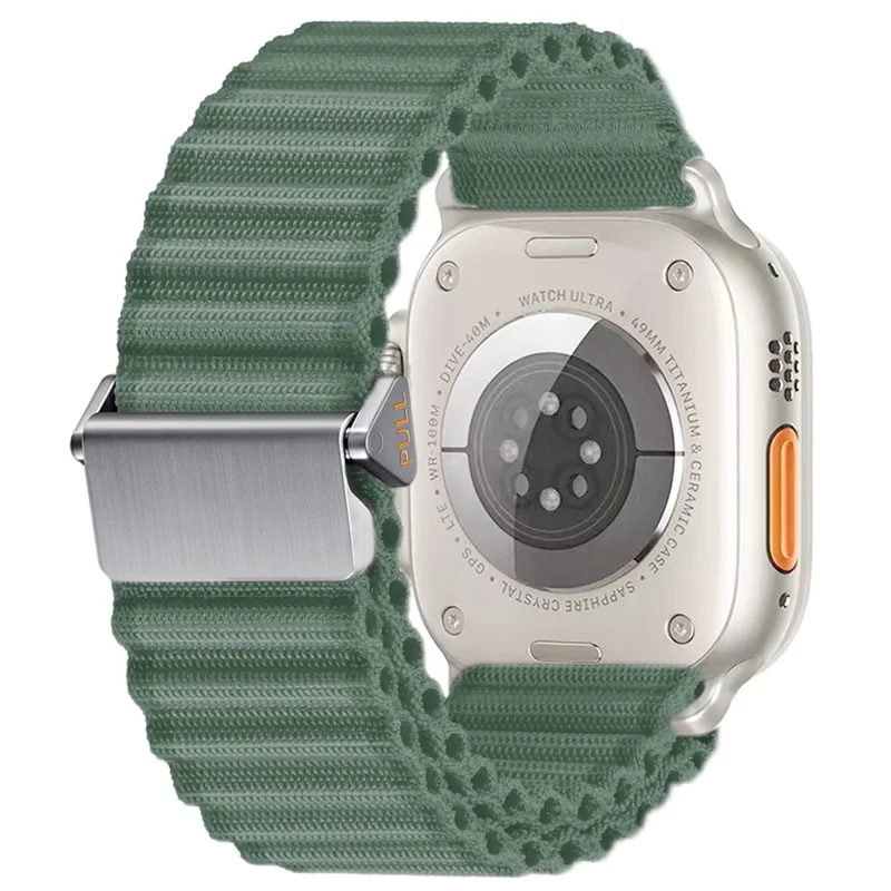 For Apple Watch Ultra 3 2 1 49mm / Series 11 10 46mm / 9 8 7 45mm / SE3 SE2 SE 6 5 4 44mm / 3 2 1 42mm Wavy Texture Nylon Strap - Army Green