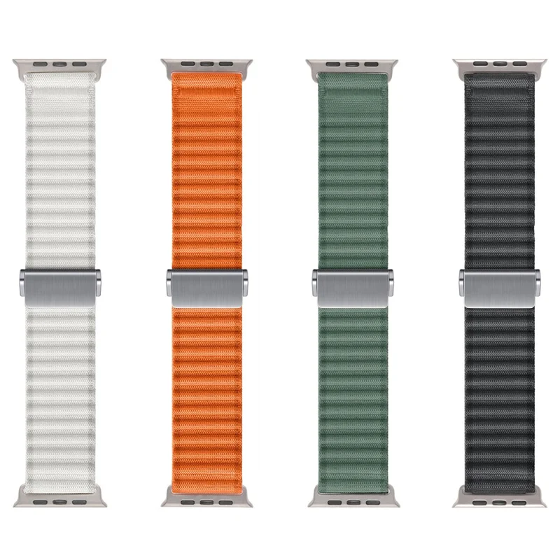 For Apple Watch Ultra 3 2 1 49mm / Series 11 10 46mm / 9 8 7 45mm / SE3 SE2 SE 6 5 4 44mm / 3 2 1 42mm Wavy Texture Nylon Strap - Army Green