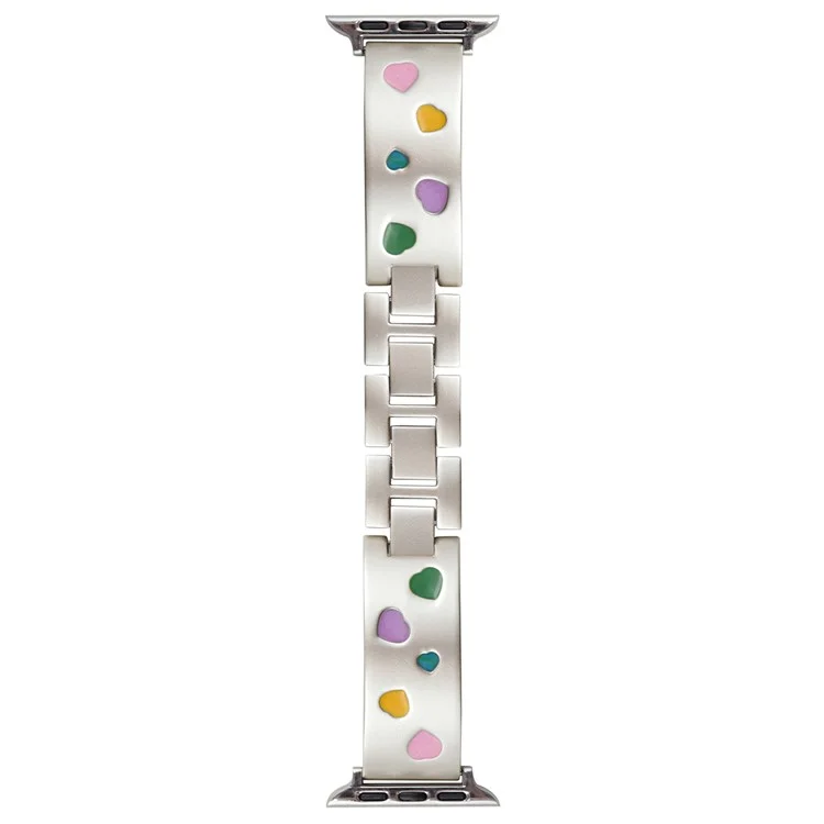 For Apple Watch 10 46mm / Ultra 2 / Ultra 49mm / 9 8 7 45mm / SE (2023) SE (2022) SE 6 5 4 44mm / 3 2 1 42mm Epoxy Heart Pattern Metal Strap - Starlight